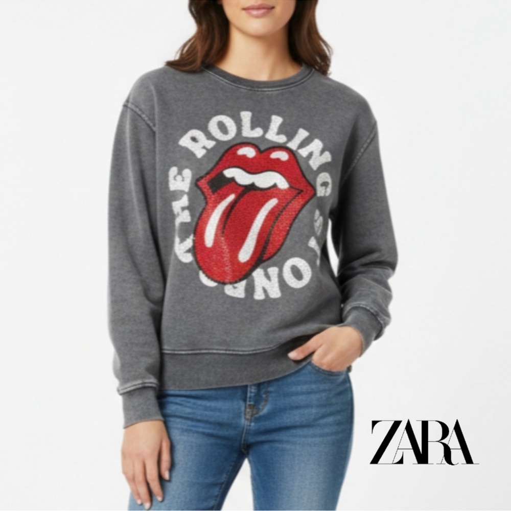 ZARA x The Rolling Stones Sweatshirt Gem Embellishment. Girls 9-10 Women’s XS/S